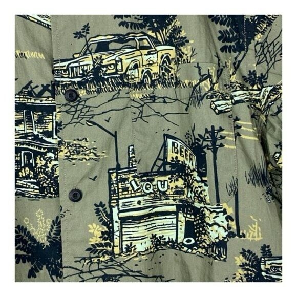 Cromwell mens Green Graphic Print Short Sleeve Button Down Shirt US M - Picture 4 of 7